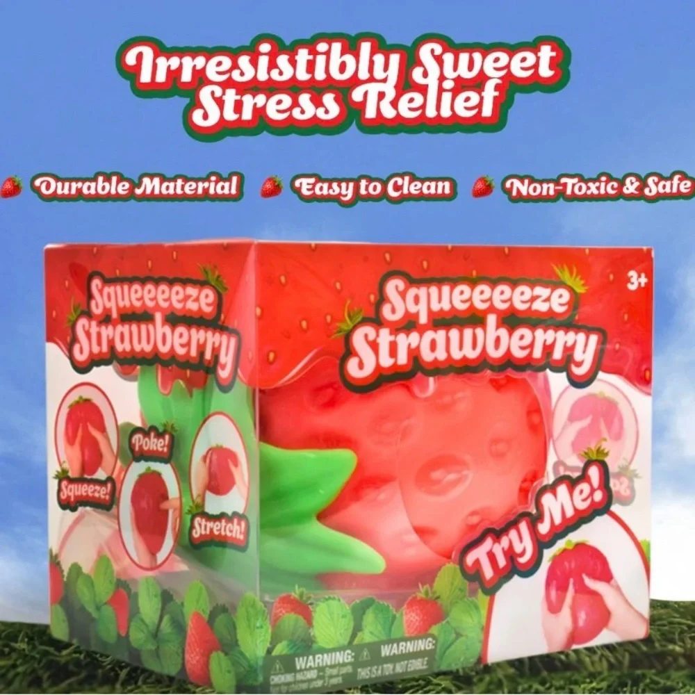 Super VIRAL & HARD find..Squeeze Strawberry Stress Relief Squishy Toy - Red